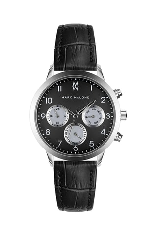 Montre à quartz en cuir - Noir et argenté - Marc Malone
