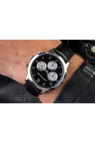Montre à quartz en cuir - Noir et argenté - Marc Malone