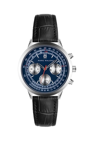 Montre à quartz en cuir - Noir et argenté - Marc Malone