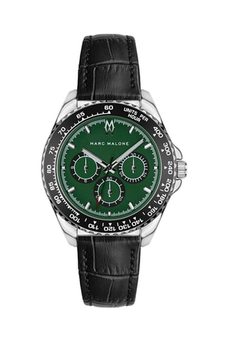 Montre à quartz en cuir - Tachymètre - Noir et argenté - Marc Malone