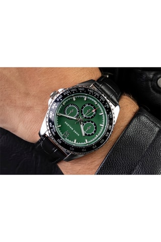Montre à quartz en cuir - Tachymètre - Noir et argenté - Marc Malone