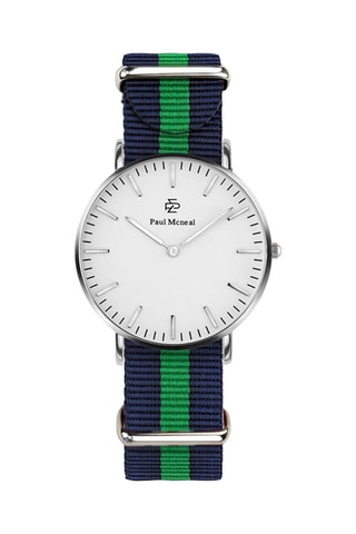 Montre à quartz en tissu Nato - Bleu marine et argenté - Paul McNeal