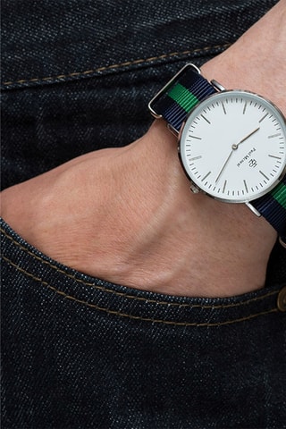 Montre à quartz en tissu Nato - Bleu marine et argenté - Paul McNeal