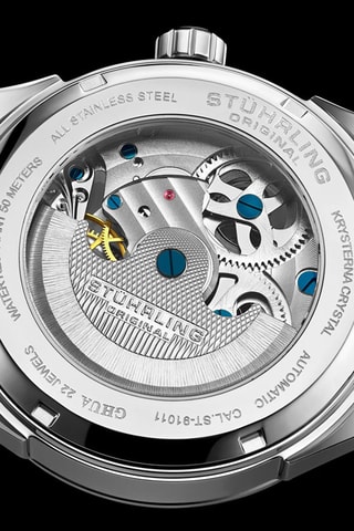 Montre automatique en cuir Legacy - Fonction GMT et indicateurs des phases de la lune - Bleu marine et argenté
