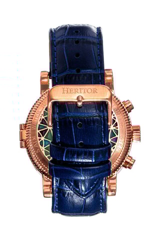 Montre automatique en cuir Legacy - Bleu marine et doré rose