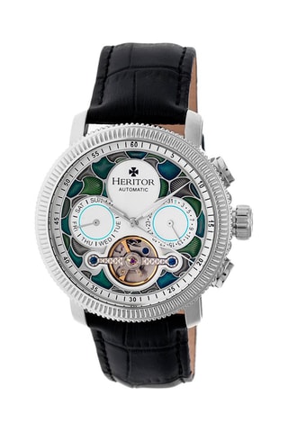 Montre automatique en cuir Aura - Noir et argenté