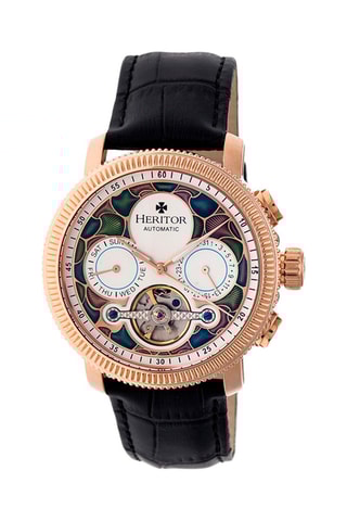 Montre automatique en cuir - Noir et doré rose