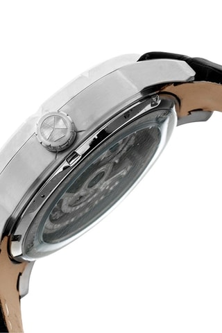 Montre automatique en cuir Ryder - Noir et argenté