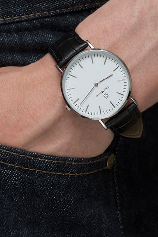 Montre à quartz en cuir de veau - Argenté et noir - Paul McNeal