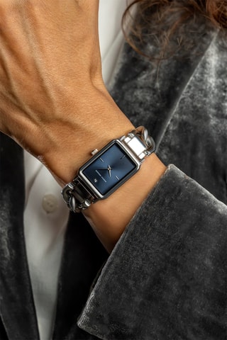 Montre à quartz en acier et diamant