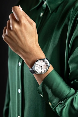Montre à quartz en cuir, nacre et plaqué ion argent Janice - Marc Malone