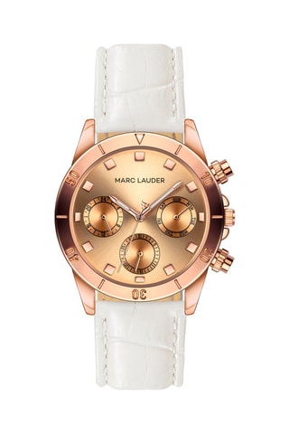 Montre à quartz en cuir Valencia - Blanc et doré rose