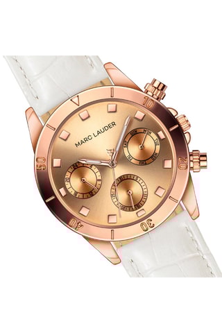 Montre à quartz en cuir Valencia - Blanc et doré rose