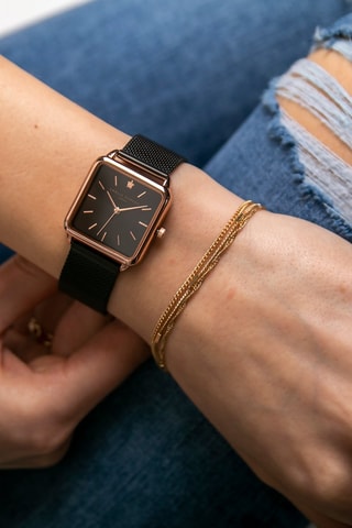 Montre à quartz en acier Night Plaza - Doré rose et noir