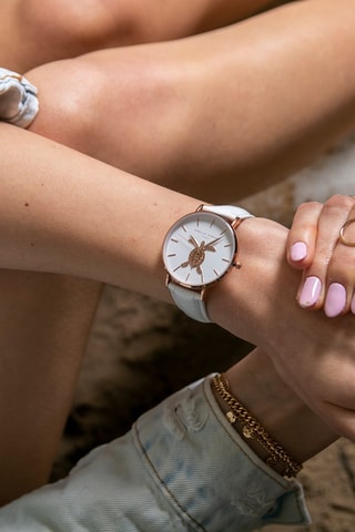 Montre à quartz en cuir Rose Turtle - Blanc et doré rose