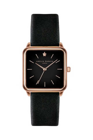 Montre à quartz en cuir Night Plaza - Noir et doré rose