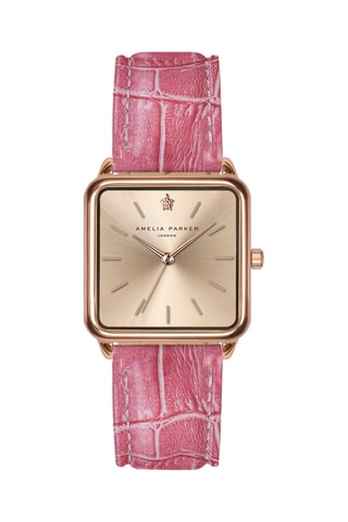 Montre à quartz en cuir Gold Plaza - Rose et doré rose