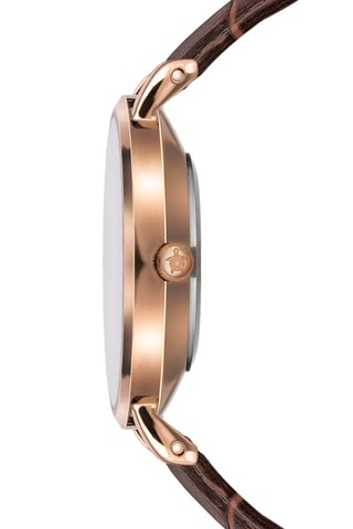 Montre à quartz en cuir Petite Classique - Marron et doré rose