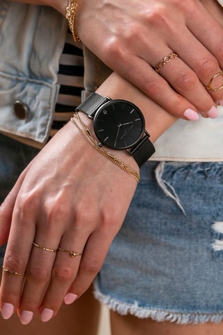 Coffret montre à quartz et 2 bracelets en cuir et en acier