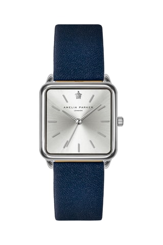 Montre à quartz en cuir et en acier Plaza - Bleu marine et argenté