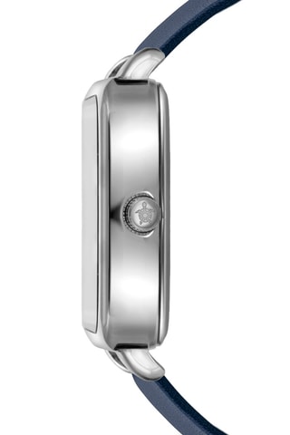 Montre à quartz en cuir et en acier Plaza - Bleu marine et argenté