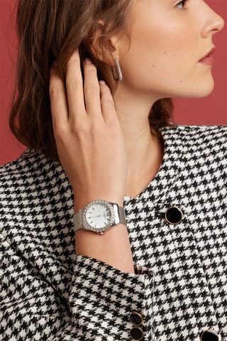Montre à quartz en acier, nacre et zircons Mayfair - Argenté et blanc 