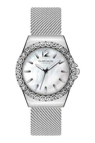 Montre à quartz en acier, nacre et zircons Mayfair - Argenté et blanc 