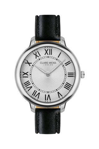 Montre à quartz en cuir de veau Victoria - Noir et argenté