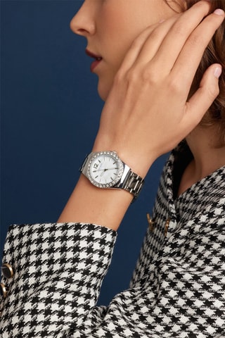 Montre à quartz en acier, nacre et zircons Mayfair - Argenté et blanc 