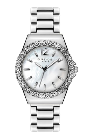 Montre à quartz en acier, nacre et zircons Mayfair - Argenté et blanc 