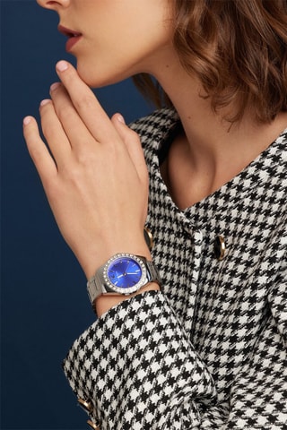 Montre à quartz en acier et zircons Opera - Argenté et bleu