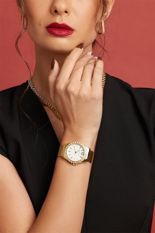 Montre à quartz en acier et zircons Classic - Doré et blanc