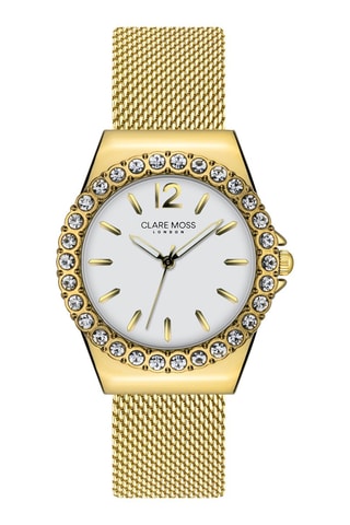 Montre à quartz en acier et zircons Classic - Doré et blanc