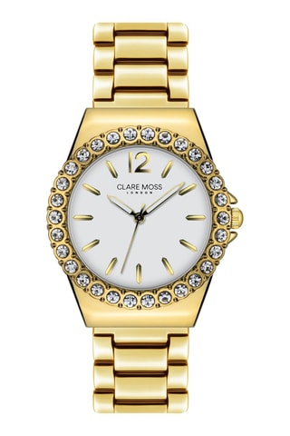 Montre à quartz en acier et zircons Classic - Doré et blanc