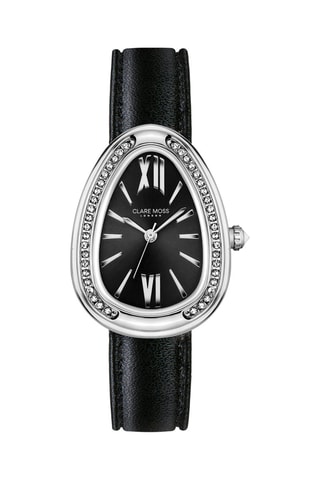 Montre à quartz en cuir et zircons Gala - Noir et argenté