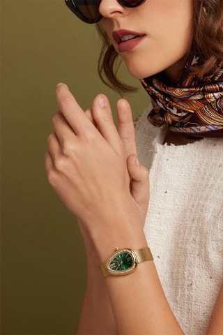 Montre à quartz en acier et zircons Vintage - Doré et vert
