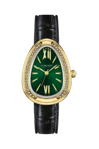 Montre à quartz en cuir et zircons Vintage - Noir et doré