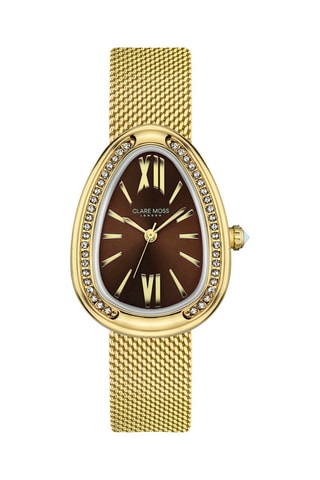 Montre à quartz en acier et zircons Royalty - Doré et marron