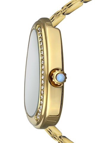 Montre à quartz en acier et zircons Royalty - Doré et marron