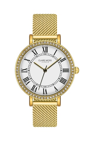 Montre à quartz en acier et zircons London - Doré et blanc