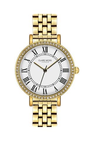 Montre à quartz en acier et zircons London - Doré et blanc