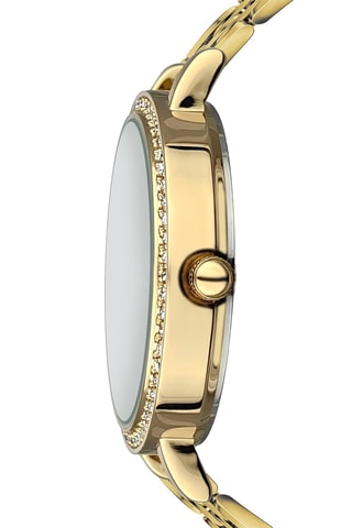 Montre à quartz en acier et zircons London - Doré et blanc