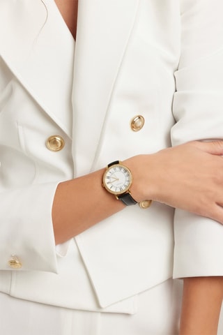 Montre à quartz en cuir et zircons London - Noir et blanc