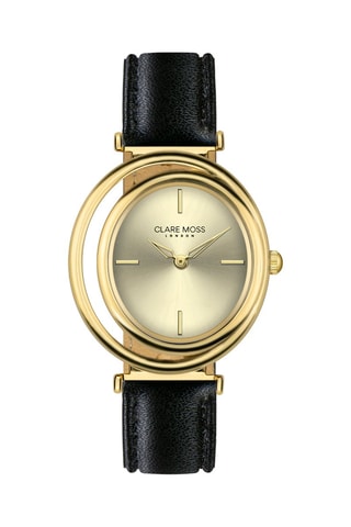 Montre à quartz en cuir de veau Clare - Doré et noir