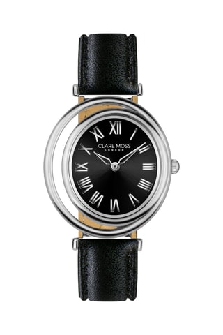 Montre à quartz en cuir de veau Clare Petite - Argenté et noir