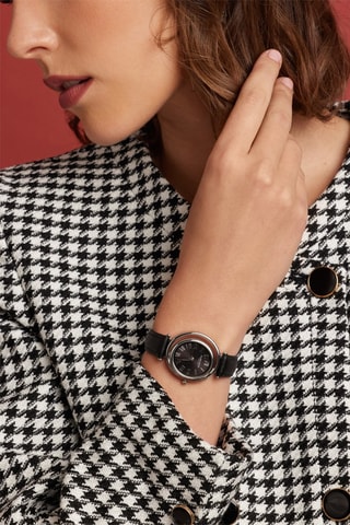 Montre à quartz en cuir de veau Clare Petite - Argenté et noir