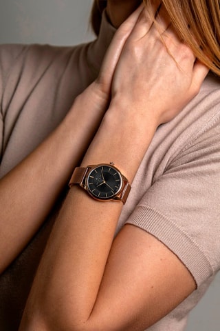 Montre à quartz en acier - Doré rose 