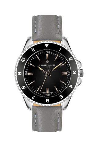 Montre à quartz en cuir - 
Gris et argenté