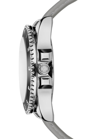 Montre à quartz en cuir - 
Gris et argenté