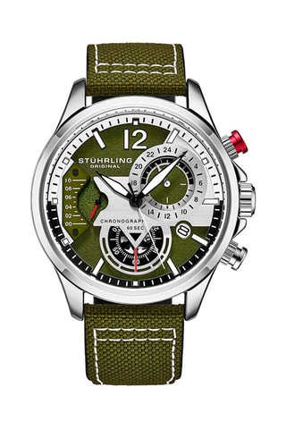 Montre à quartz en cuir et tissu nato Aviator - Chronographe - Kaki et argenté